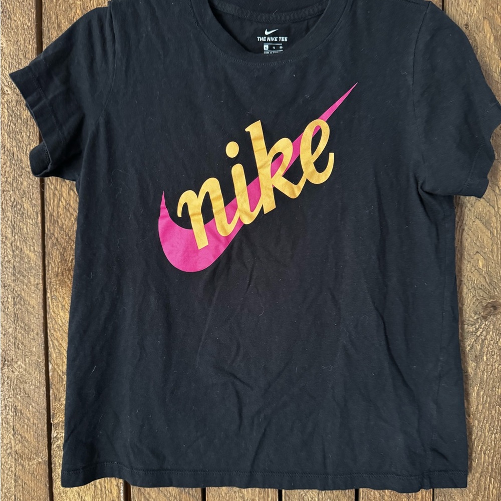 Nike Kids Black Shirt with Pink and Gold Logo